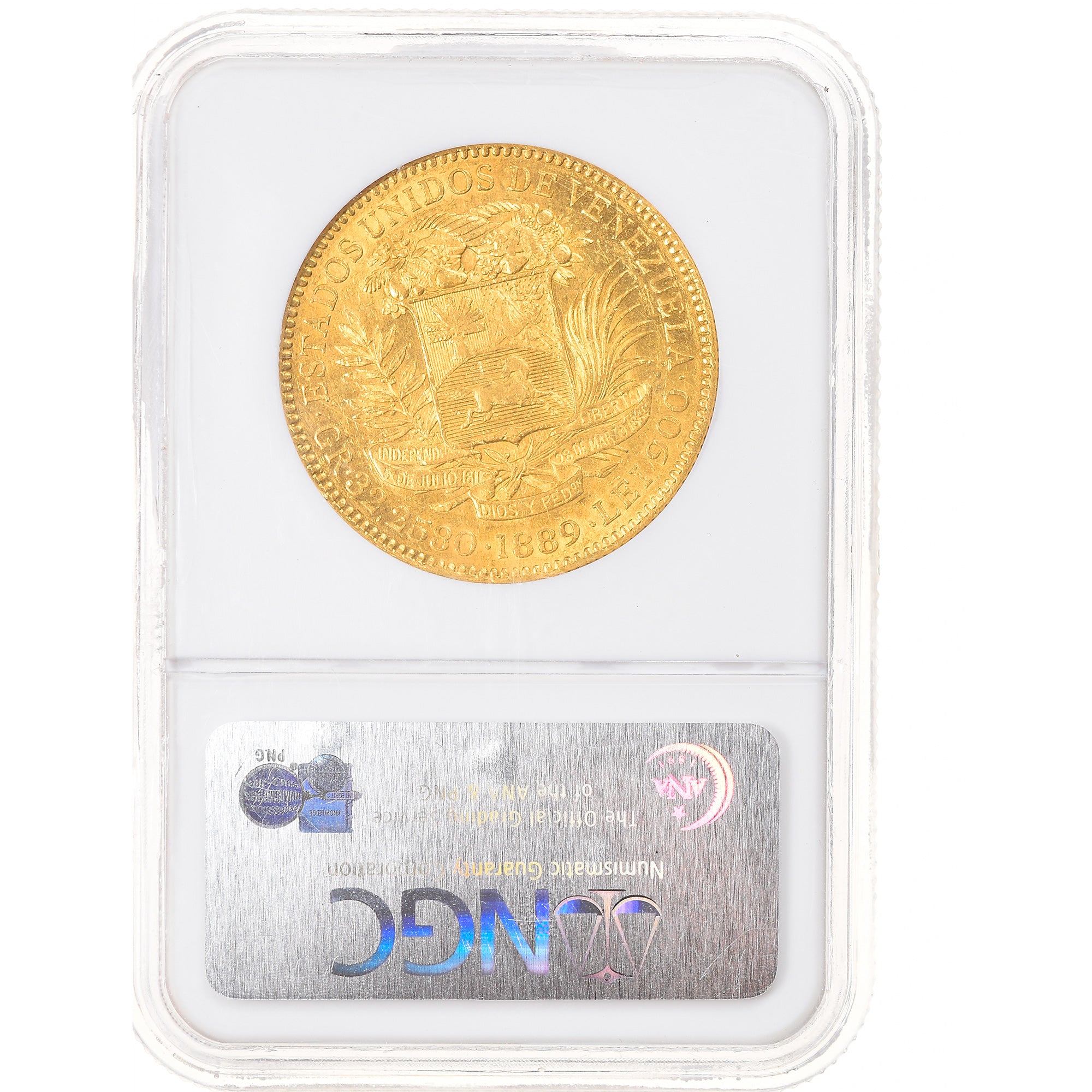 Venezuela, 100 Bolivares, 1889, Caracas, Gold, NGC, AU55, KM:34