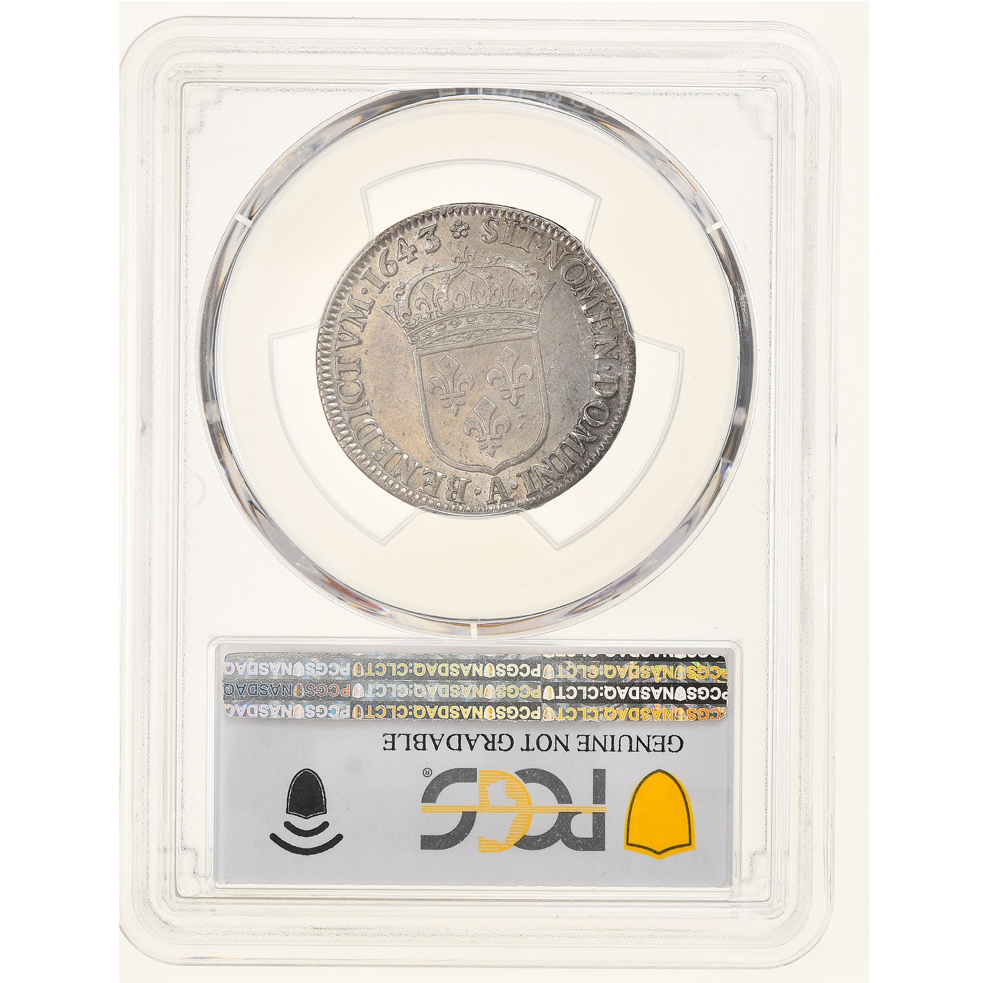 FRANCE, Louis XIII, 1/4 d'écu d'argent, 1643 Paris (rose), NGC UNC Details