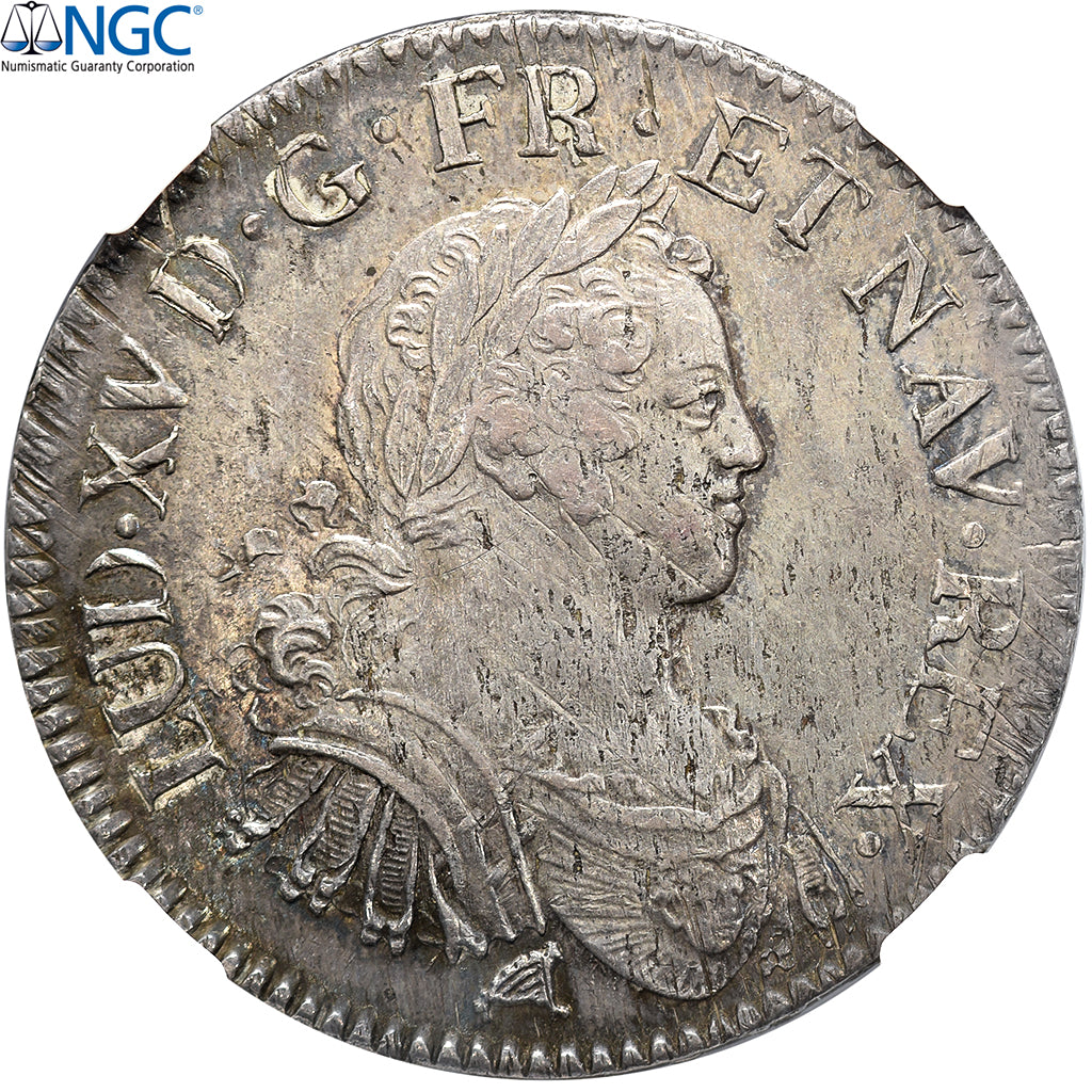França, Louis XV, Ecu aux 8 L, 1725, Limoges, Pedigree, Prata, NGC, AU58