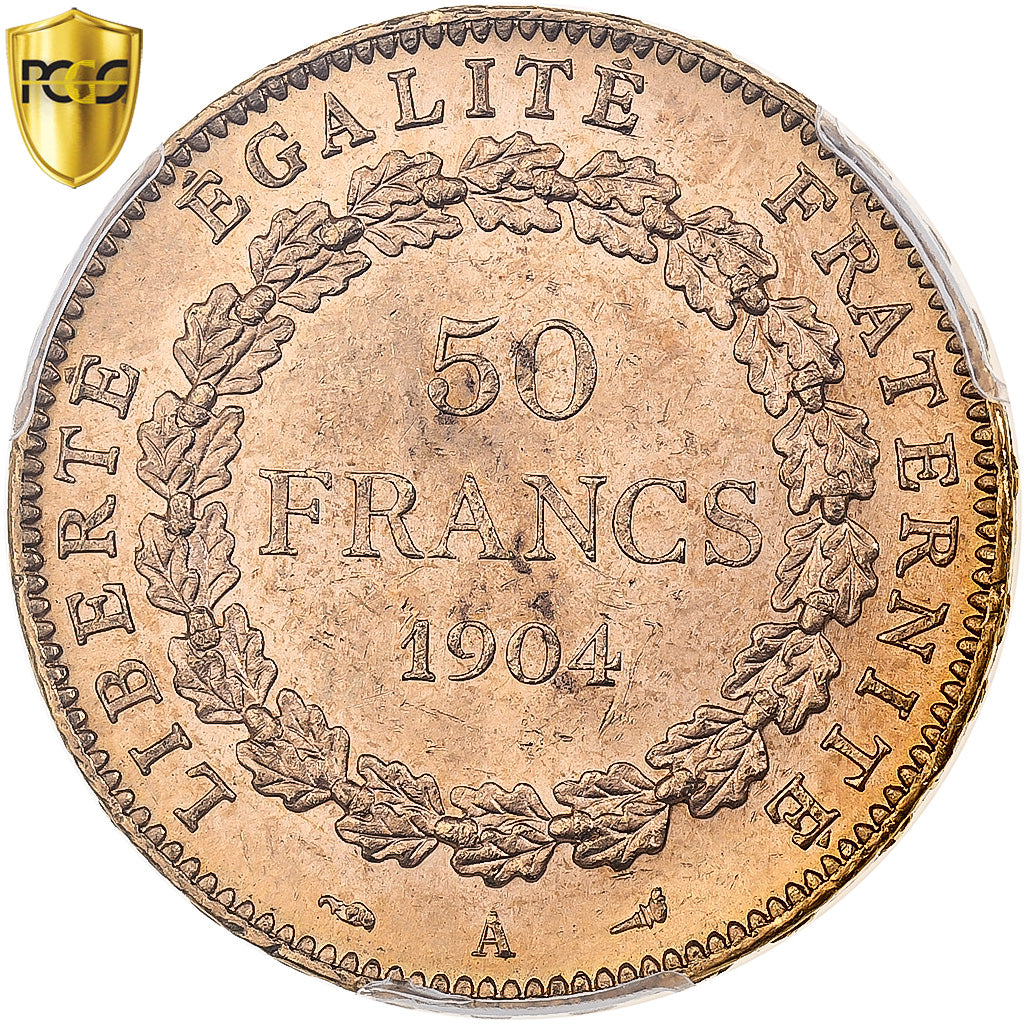 France, 50 Francs, Génie, 1904, Paris, Or, PCGS, MS63, Gadoury:1113, KM:831