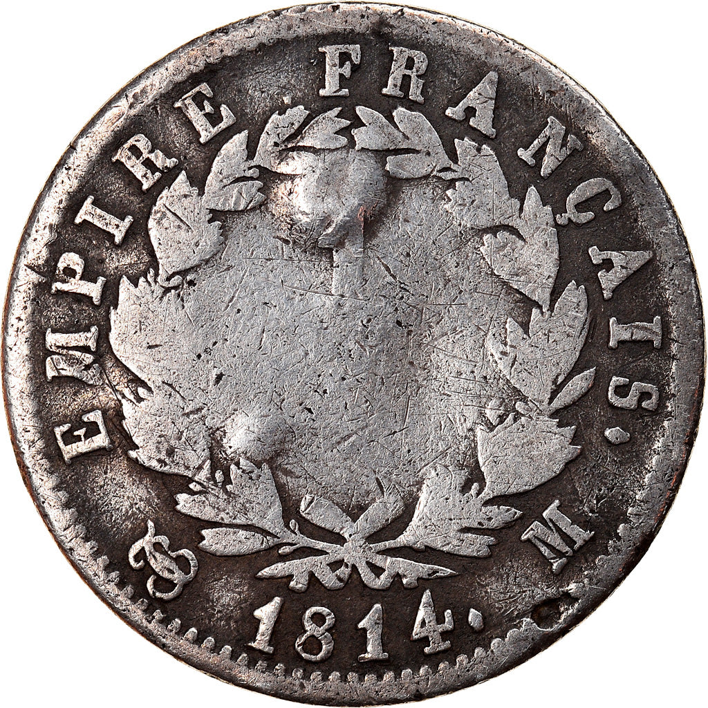 Moneta, Francia, Napoléon I, Franc, 1814, Toulouse, MB, Argento, KM:692.10