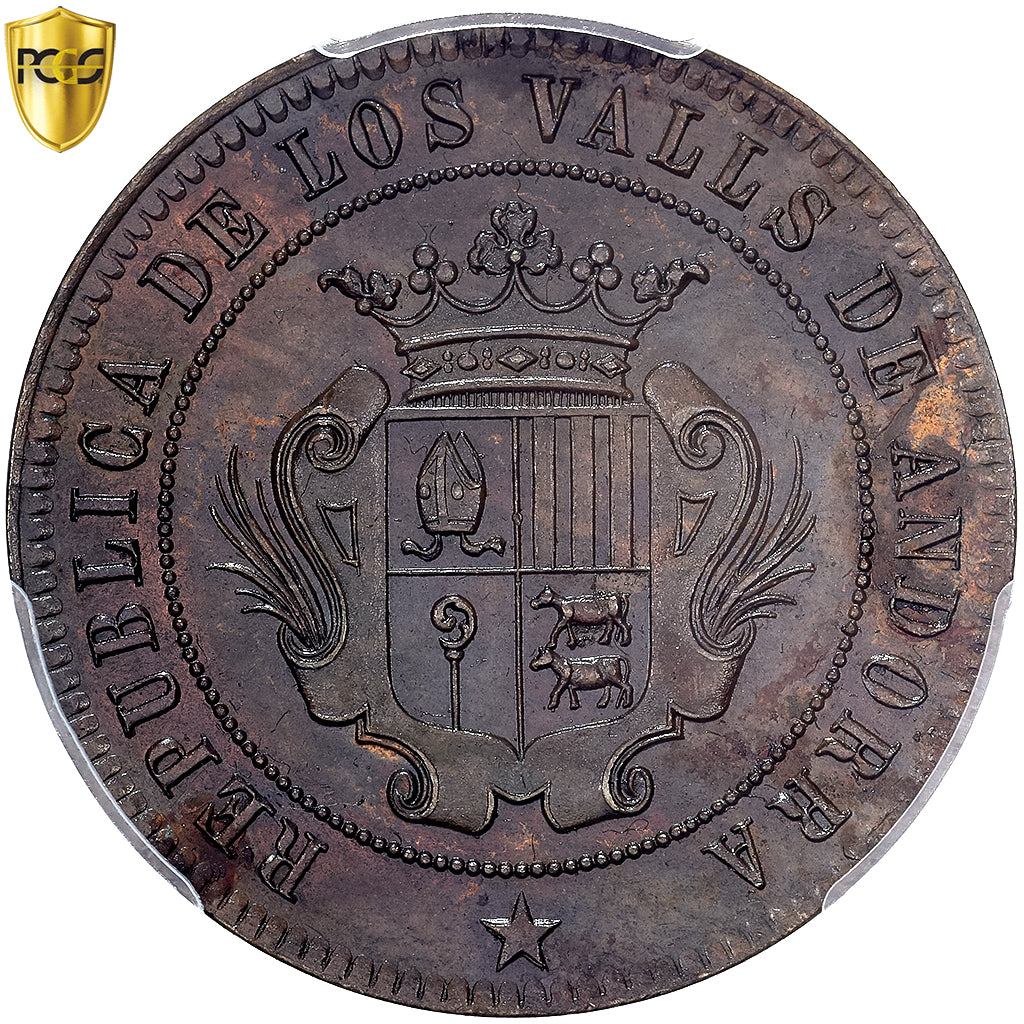 Andorra, 10 Centimos, 1873, Extremely rare, Copper, PCGS, Environmental Damage -
