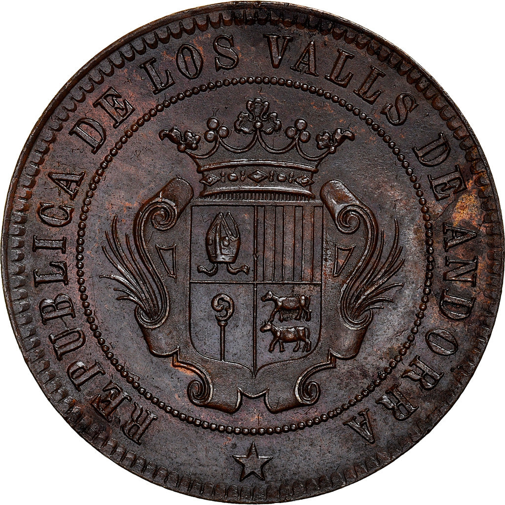 Andorra, 10 Centimos, 1873, Extremely rare, Copper, PCGS, Environmental Damage -