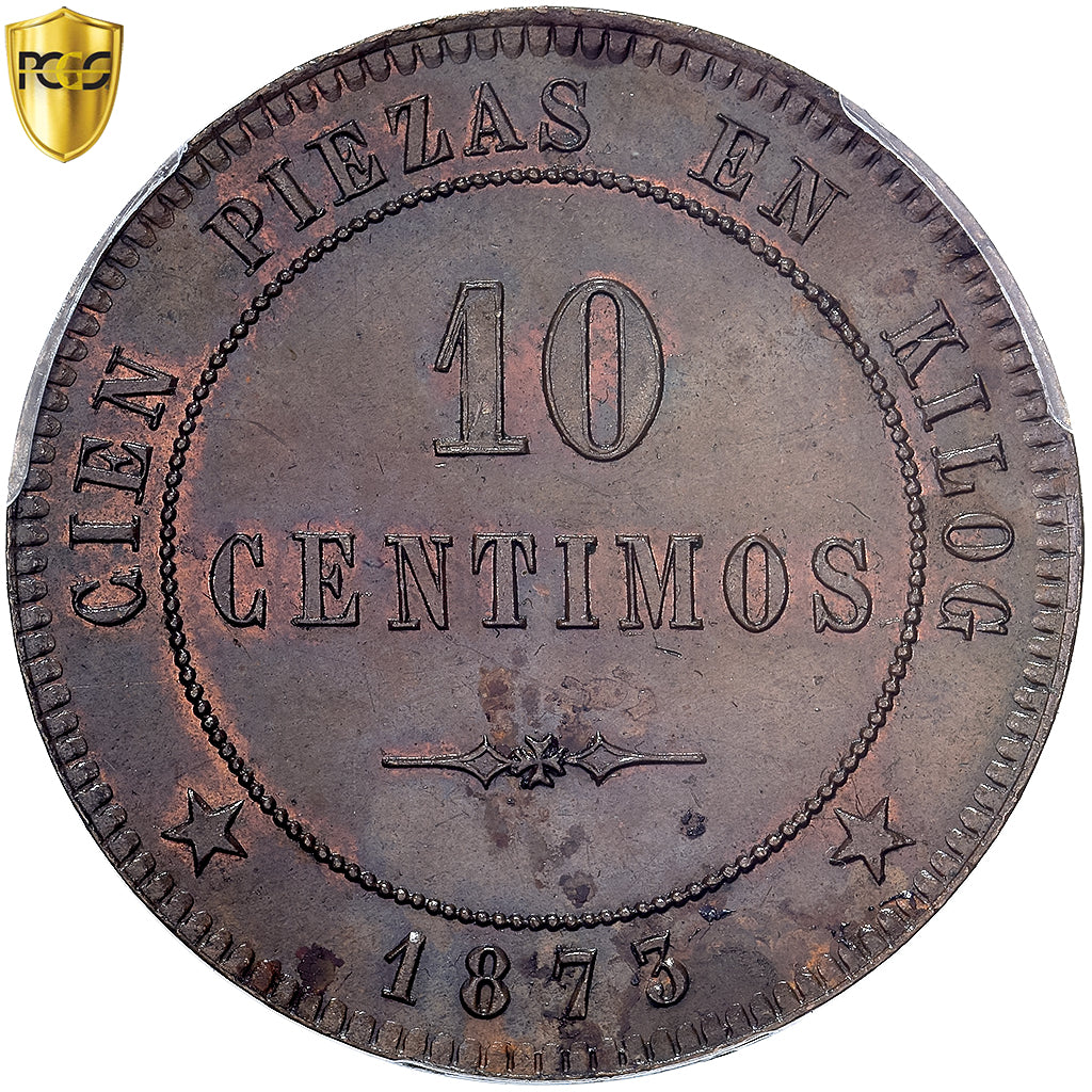 Andorra, 10 Centimos, 1873, Extremely rare, Copper, PCGS, Environmental Damage -