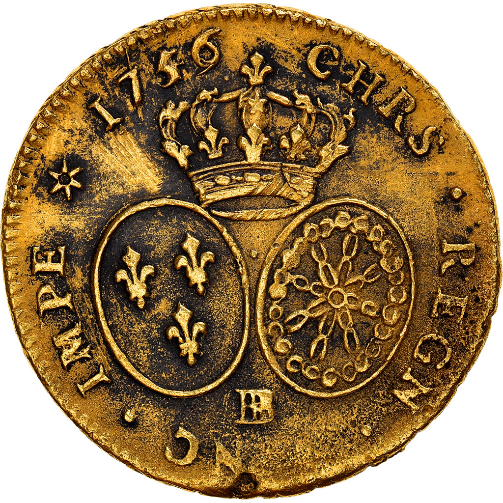 France, Louis XV, Double Louis d'or au bandeau, 1756/49, Strasbourg, Or, TTB