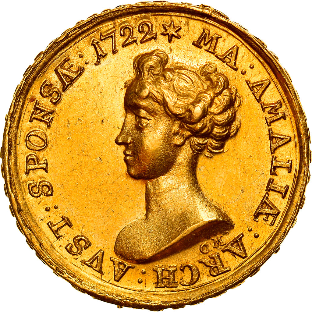 German States, 5 Ducat Medal, Karl Albert and Maria Amalia, 1722, Gold, MS(63)