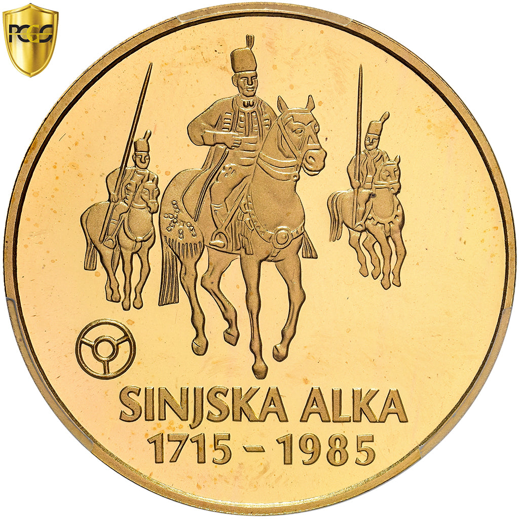 Iugoslavia, 40000 Dinara, Sinjska Alka, 1985, FS, Oro, PCGS, PR67DCAM, KM:126