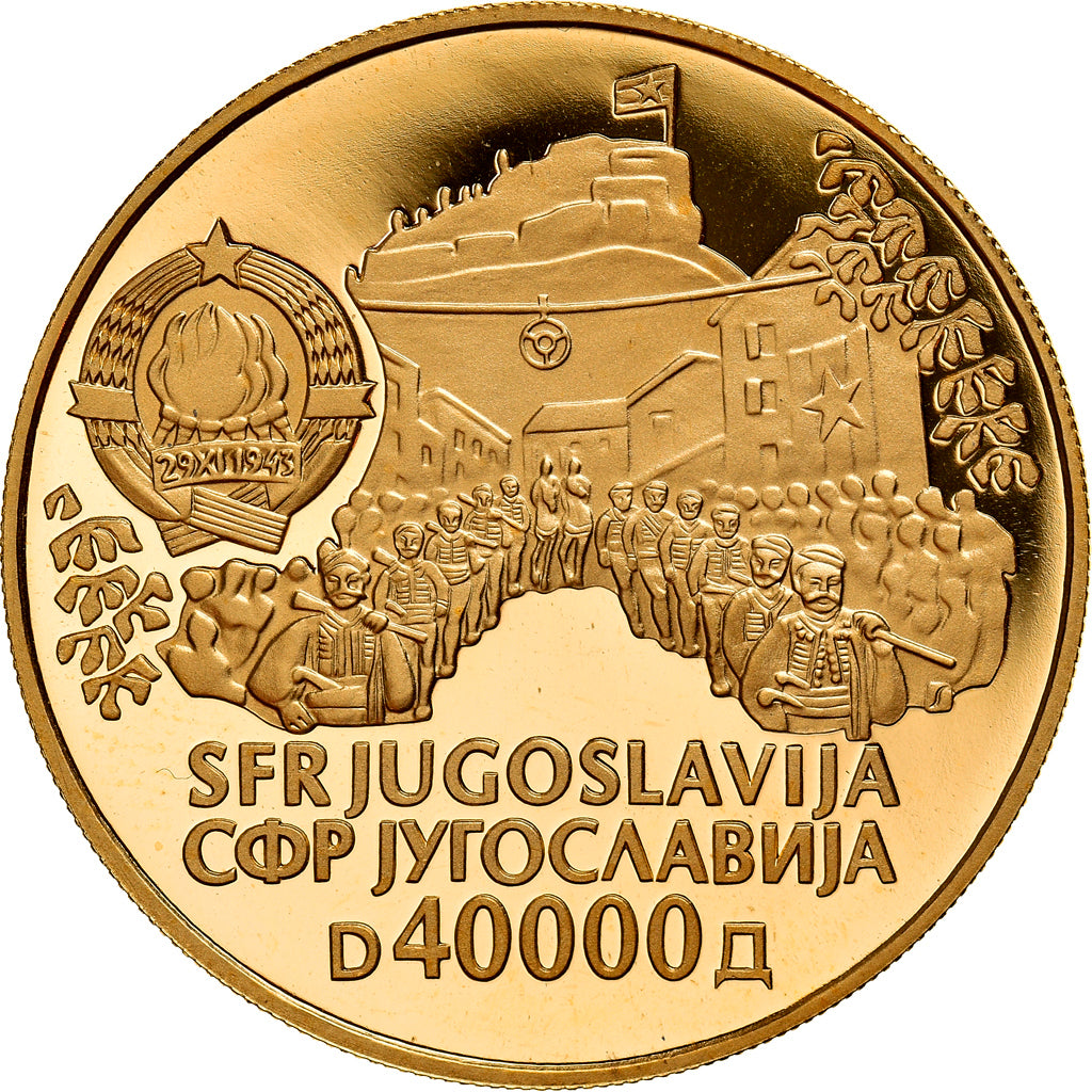 Jugoslávia, 40000 Dinara, Sinjska Alka, 1985, Proof, Dourado, PCGS, PR67DCAM