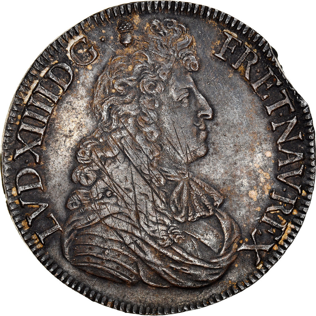 Francja, Louis XIV, Écu à la cravate, 1673, Rennes, Srebro, AU(50-53)
