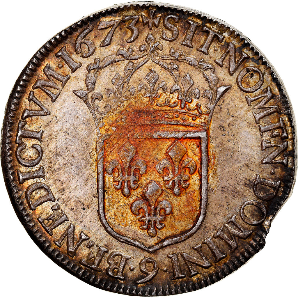Francja, Louis XIV, Écu à la cravate, 1673, Rennes, Srebro, AU(50-53)