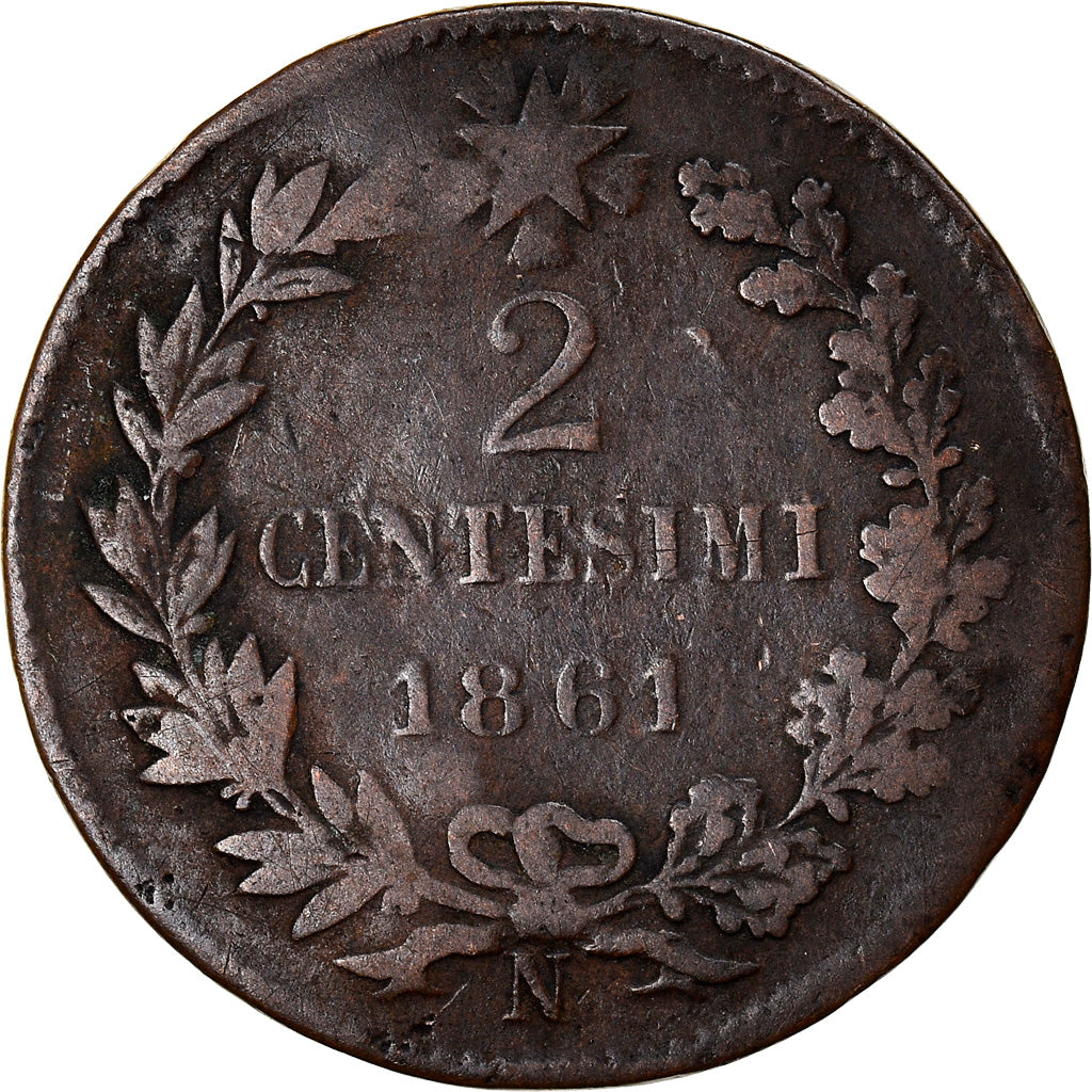 Münze, Italien, Vittorio Emanuele II, 2 Centesimi, 1861, Naples, S, Kupfer