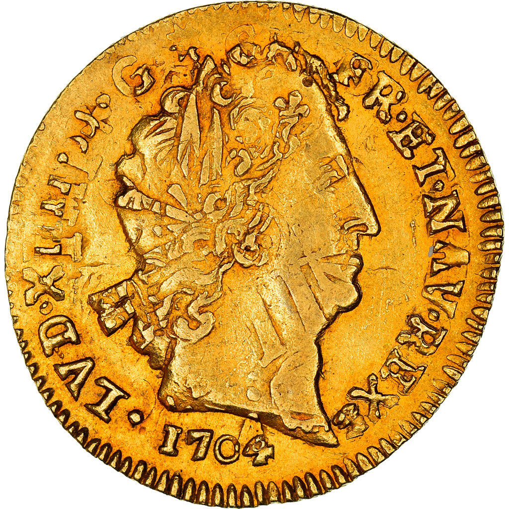 France, Louis XIV, Louis d'or aux insignes, 1704, Rouen, Réformé, Or, TB+