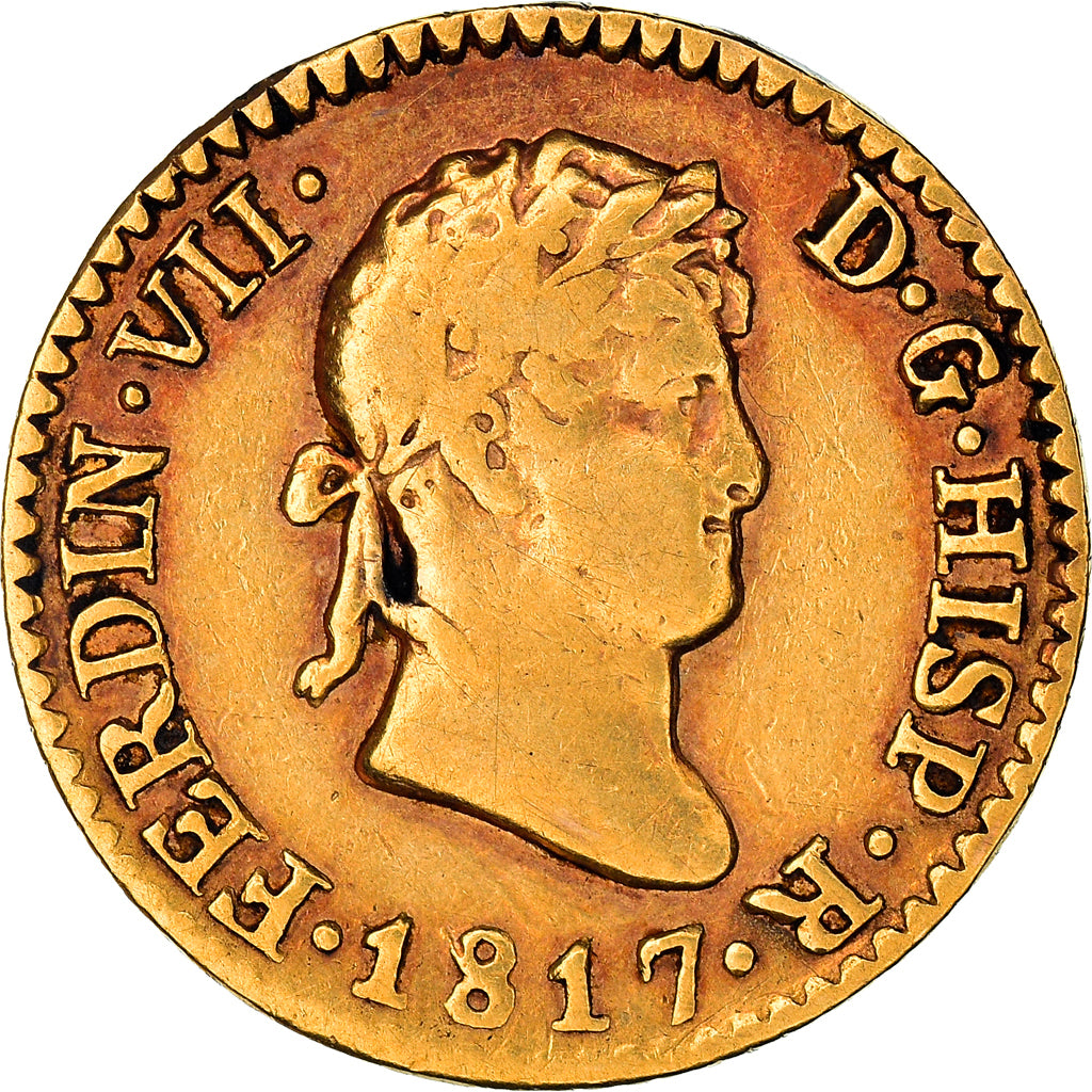 Spain, Ferdinand VII, 1/2 Escudo, 1817, Madrid, Gold, VF(30-35), KM:492