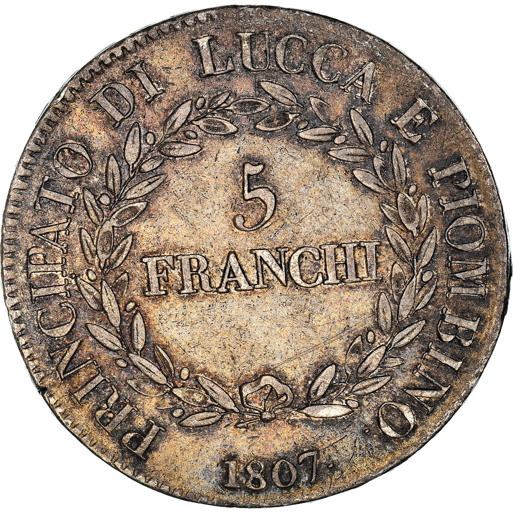 Munten, Italiaanse staten, LUCCA, Felix and Elisa, 5 Franchi, 1807, Firenze