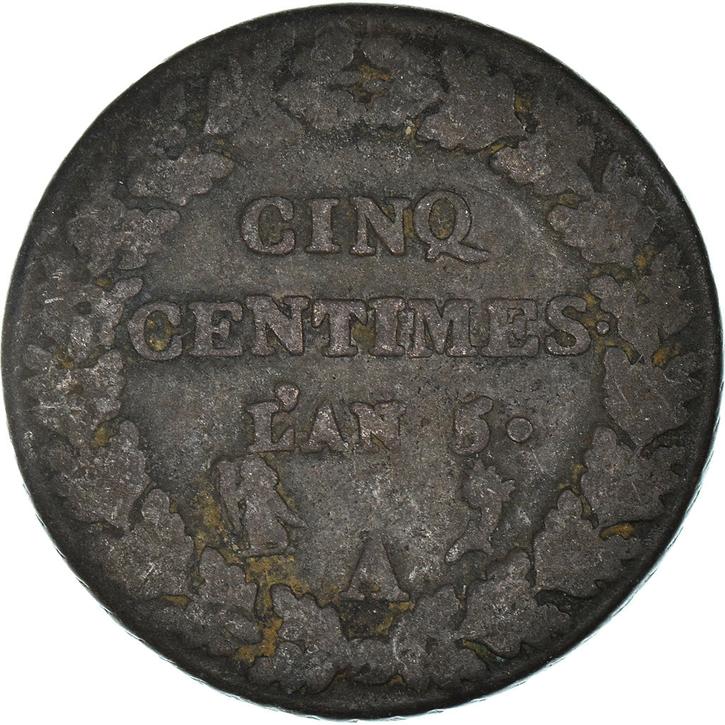 Moneta, Francia, Dupré, 5 Centimes, AN 5, Paris, B+, Bronzo, KM:640.1