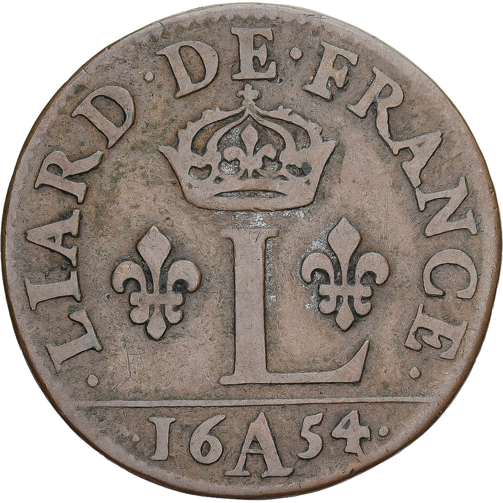 Moneta, Francia, Louis XIV, Liard de France, premier type, Liard, 1654, Paris