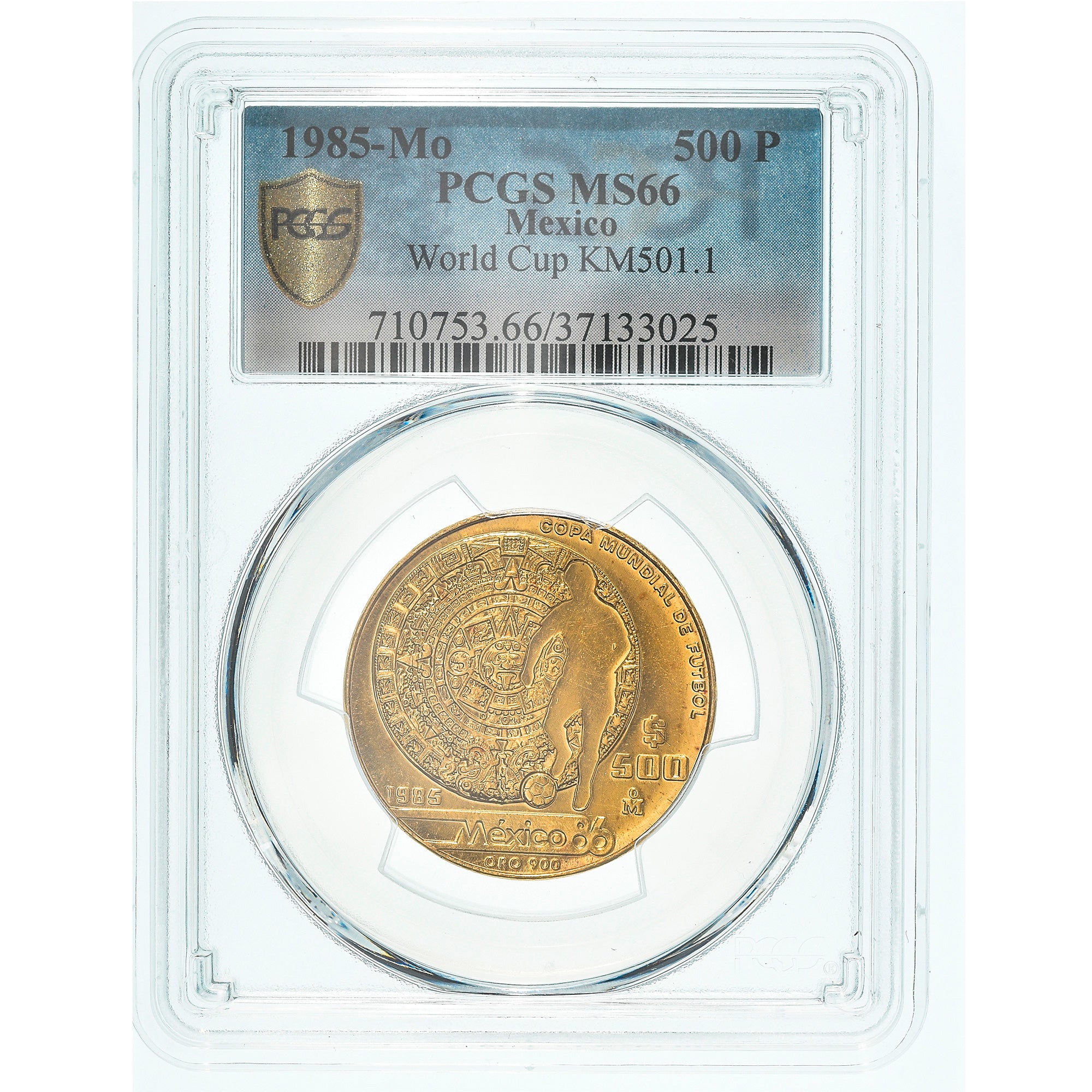 México, 500 Pesos, 1986 World Cup Soccer Games, 1985, Mexico City, Oro, PCGS