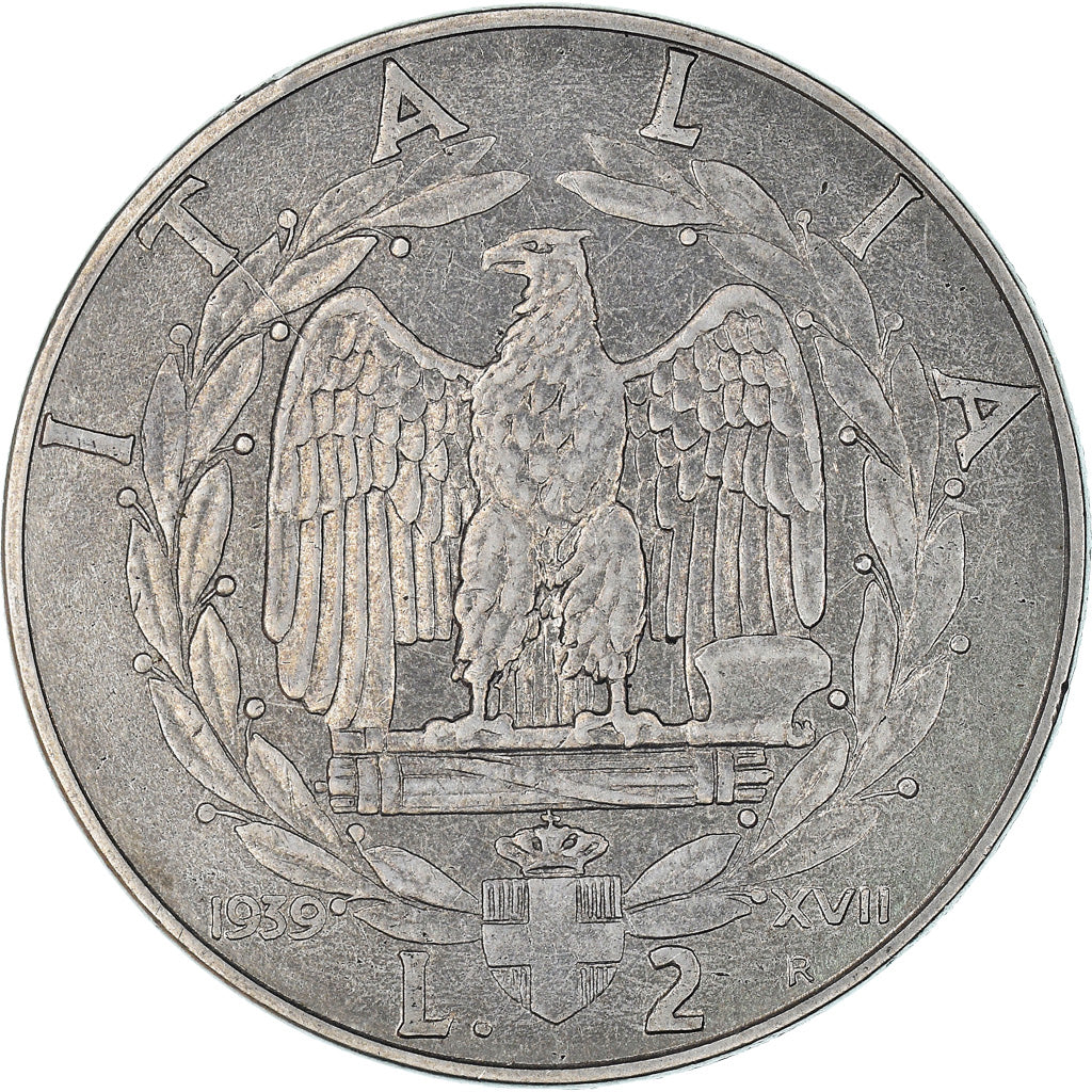 Coin, Italy, Vittorio Emanuele III, 2 Lire, 1939, Rome, VF(30-35), Stainless