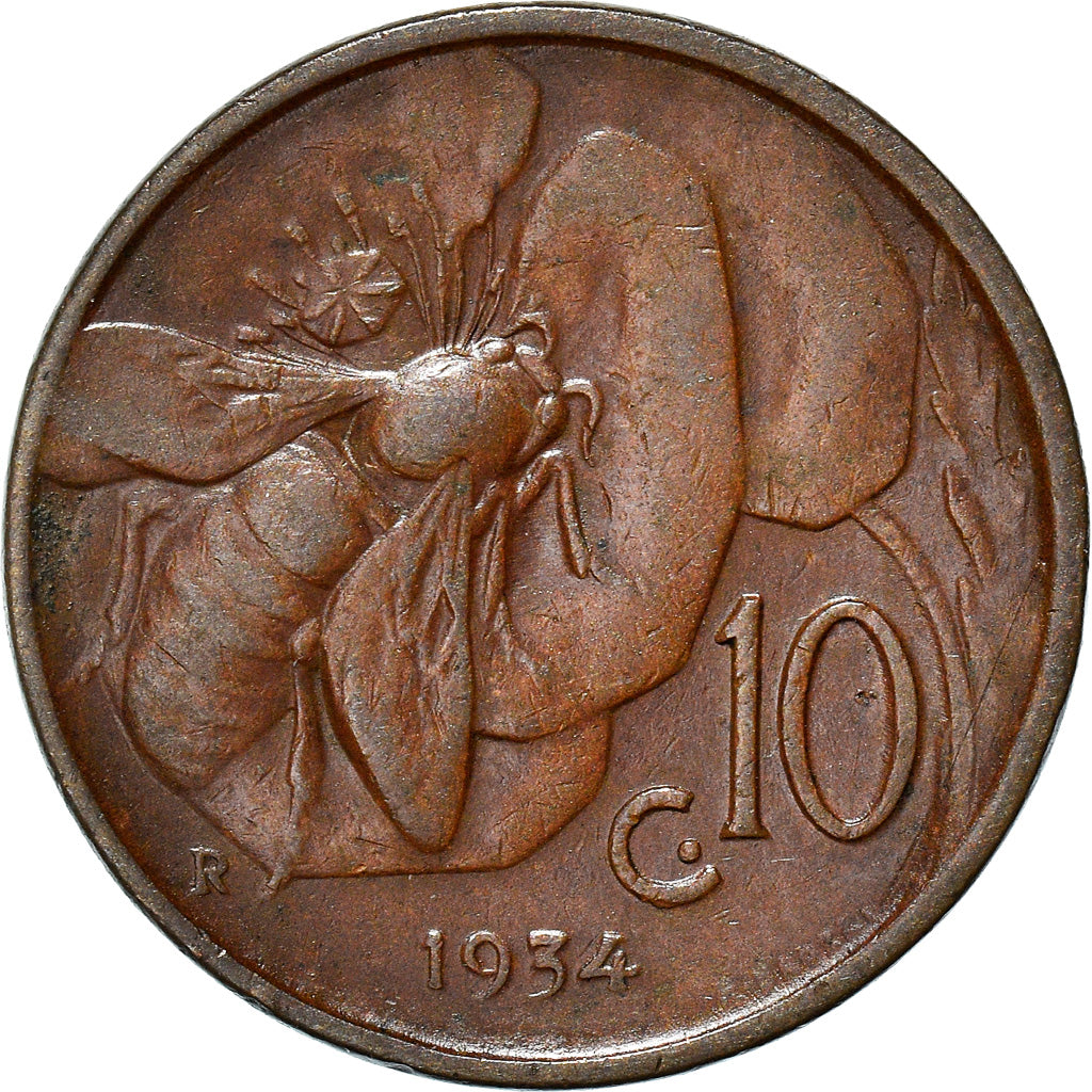 Moneta, Italia, Vittorio Emanuele III, 10 Centesimi, 1934, Rome, MB+, Bronzo