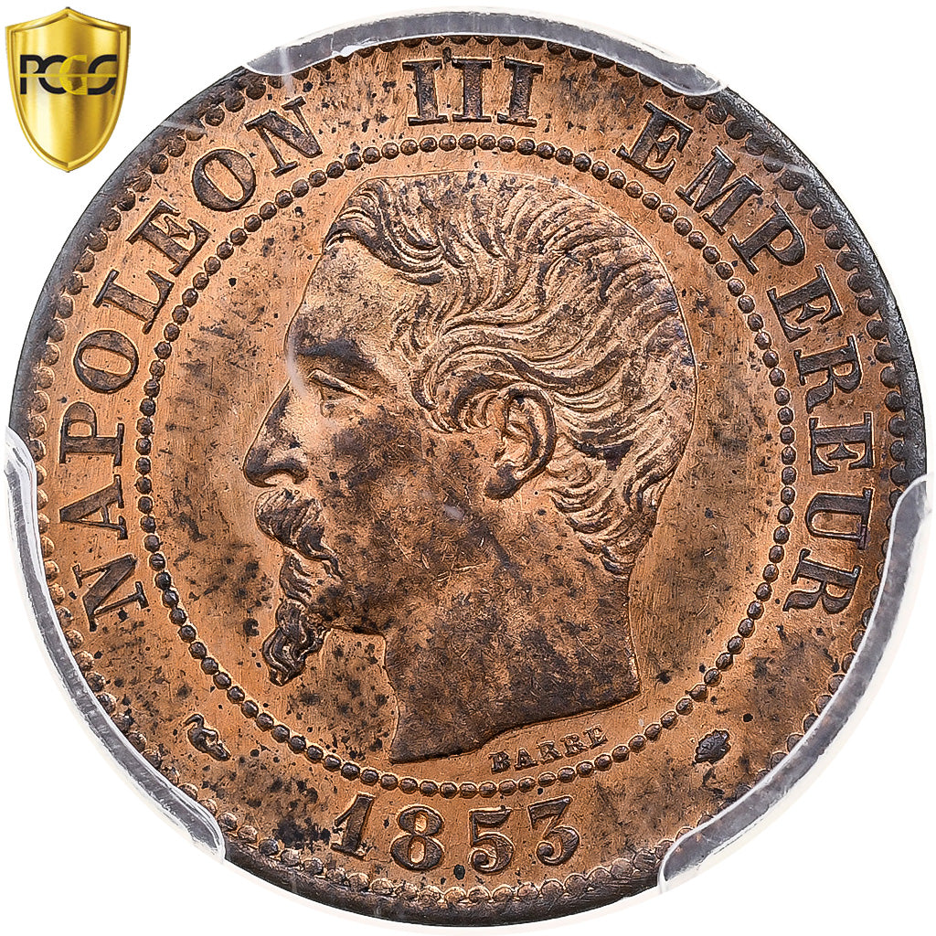 Frankrijk, Napoleon III, 2 Centimes, 1853, Marseille, Bronzen, PCGS, MS64RD