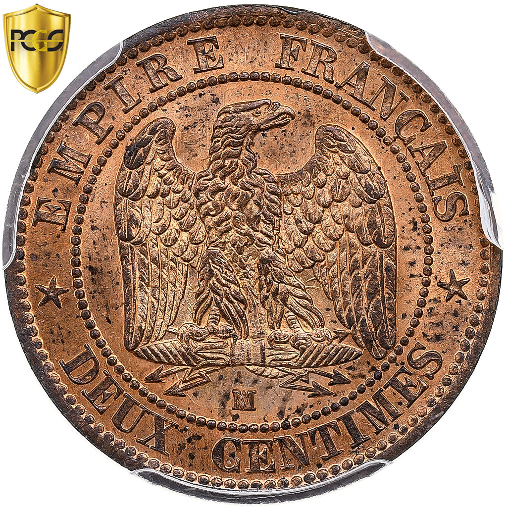 Frankrijk, Napoleon III, 2 Centimes, 1853, Marseille, Bronzen, PCGS, MS64RD