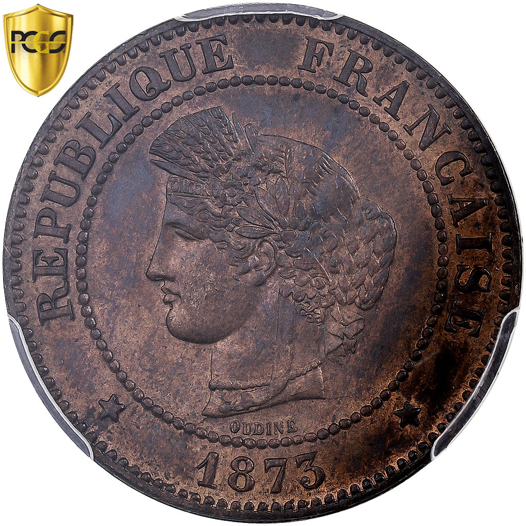 France, 5 Centimes, Cérès, 1873, Paris, Bronze, PCGS, MS64RB, Gadoury:157a