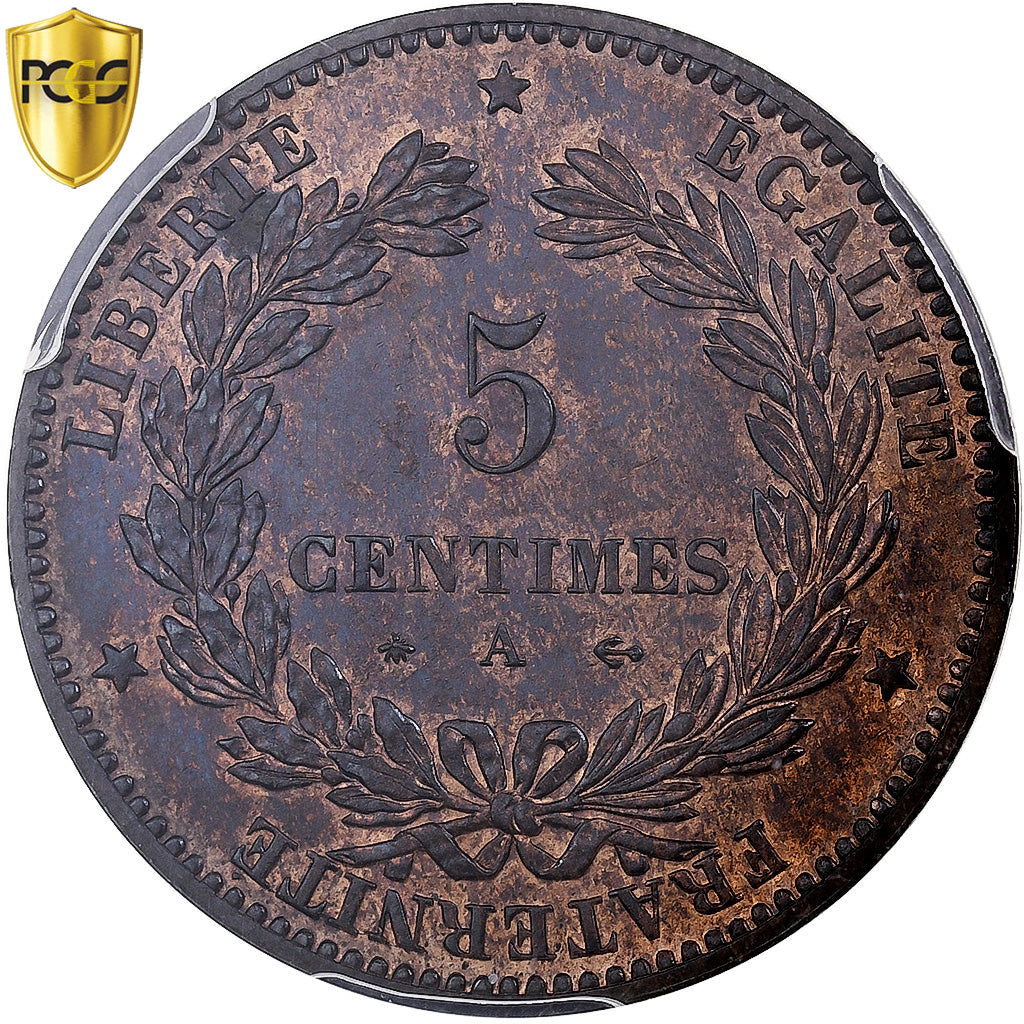 France, 5 Centimes, Cérès, 1873, Paris, Bronze, PCGS, MS64RB, Gadoury:157a