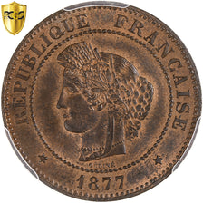 Francja, 5 Centimes, Cérès, 1877, Paris, Brązowy, PCGS, MS64RB, Gadoury:157a