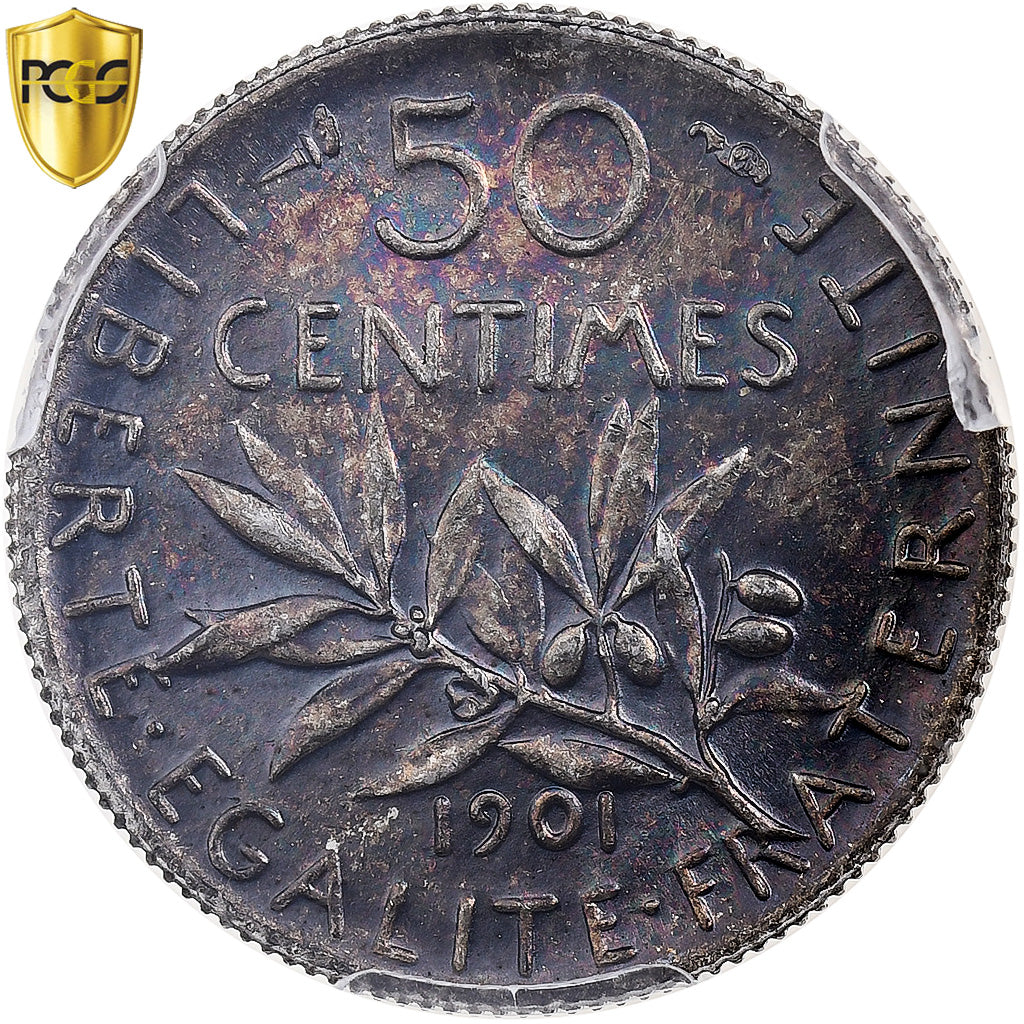 France, 50 Centimes, Semeuse, 1901, Paris, Silver, PCGS, MS64, Gadoury:420
