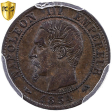 França, Napoleon III, 1 Centime, 1854, Rouen, Rara, Bronze, PCGS, AU58