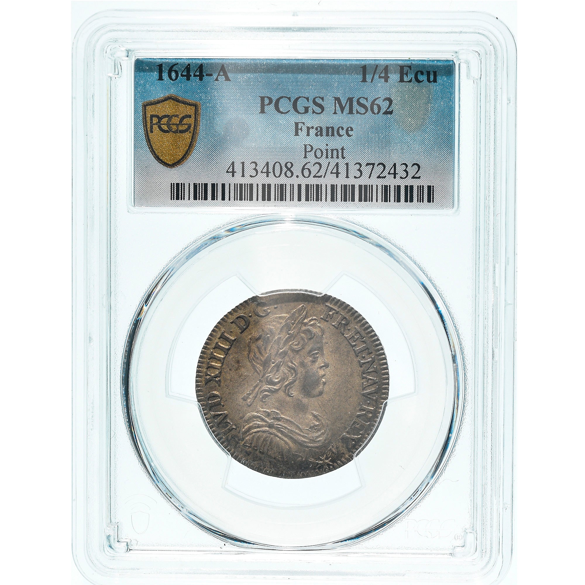 Moneda, Francia, Louis XIV, 1/4 Écu à la mèche courte, 1/4 Ecu, 1644, Paris