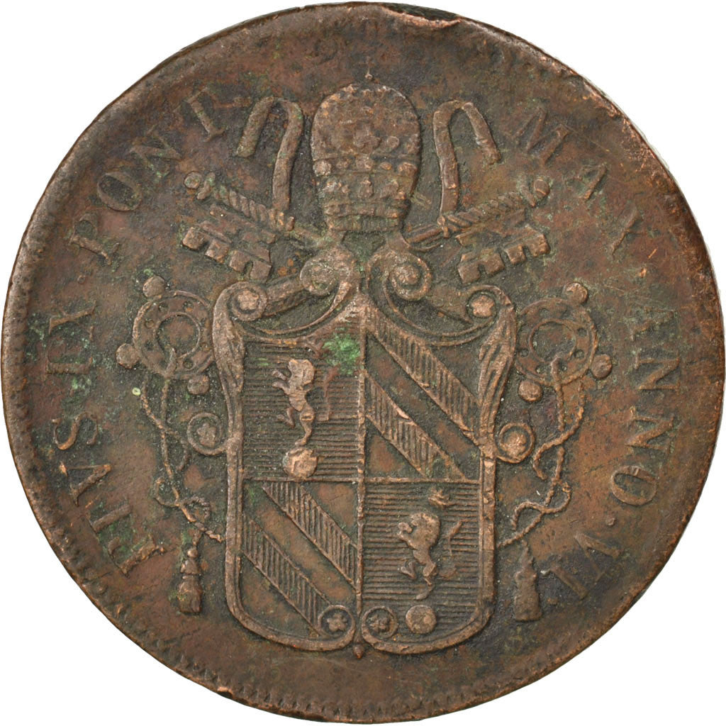 Moneta, STATI ITALIANI, PAPAL STATES, Pius IX, 5 Baiocchi, 1851, Roma, MB, Rame