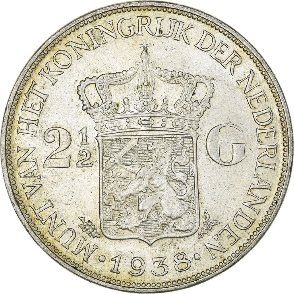Coin, Netherlands, Wilhelmina I, 2-1/2 Gulden, 1938, MS(63), Silver, KM:165