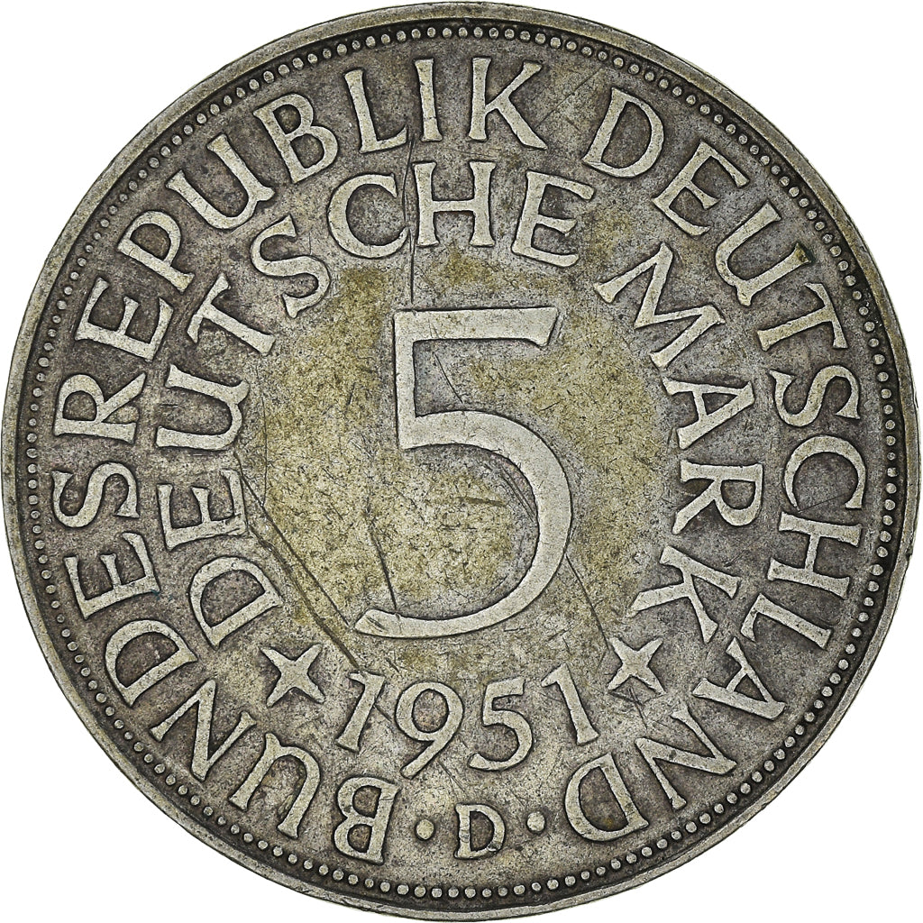 Munten, Federale Duitse Republiek, 5 Mark, 1951, Munich, ZF, Zilver, KM:112.1