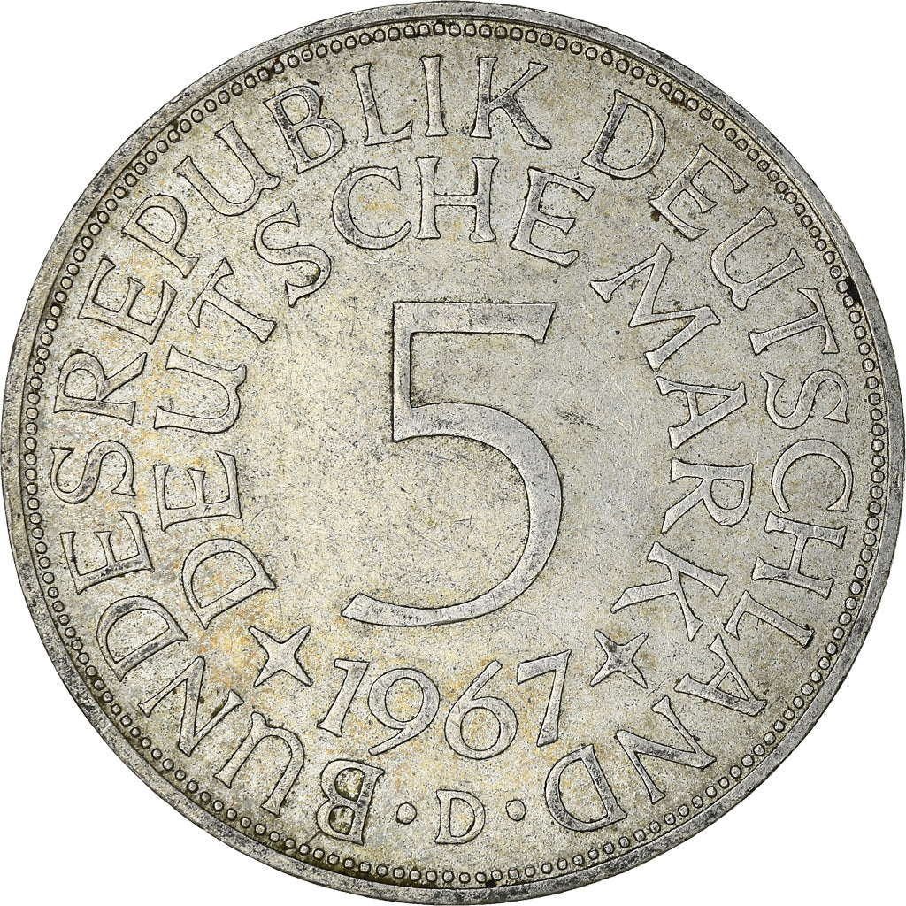 GERMANY - FEDERAL REPUBLIC, 5 Mark, 1967, Munich, EF(40-45), Silver, KM:112.1