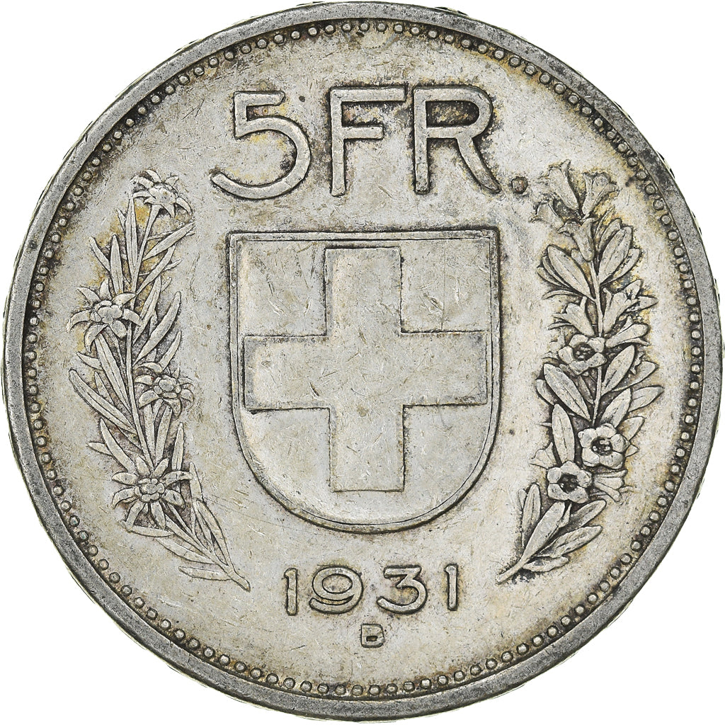 Coin, Switzerland, 5 Francs, 1931, Bern, EF(40-45), Silver, KM:40