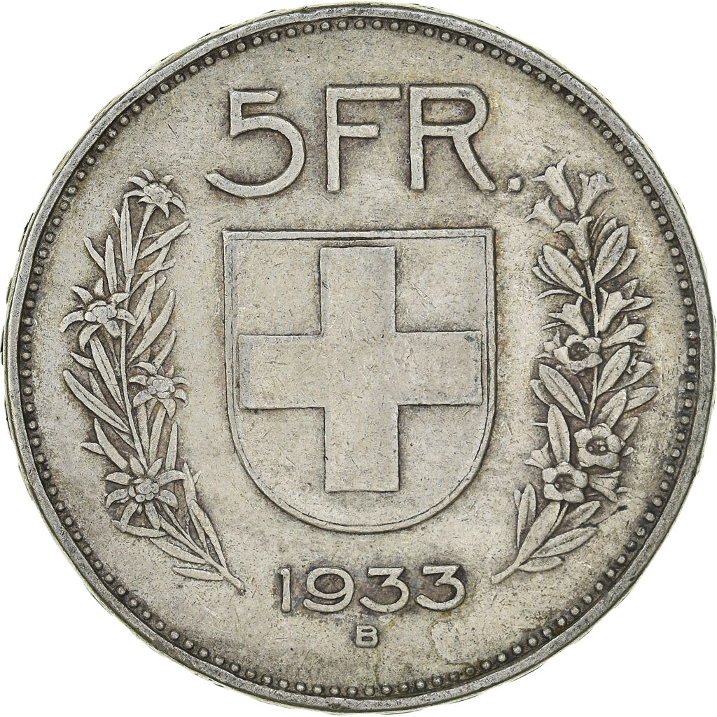 Moneda, Suiza, 5 Francs, 1933, Bern, MBC, Plata, KM:40