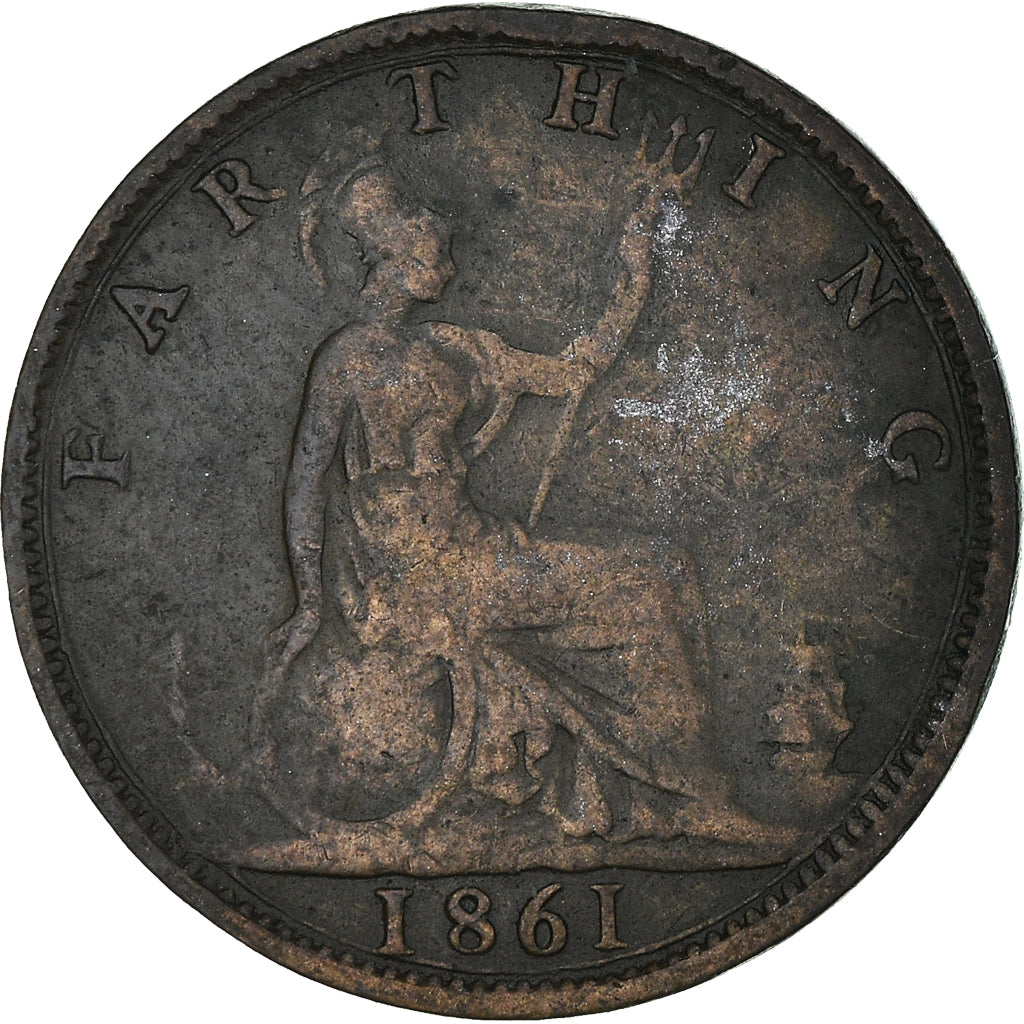 Coin, Great Britain, Victoria, Farthing, 1861, VF(30-35), Bronze, KM:747.2