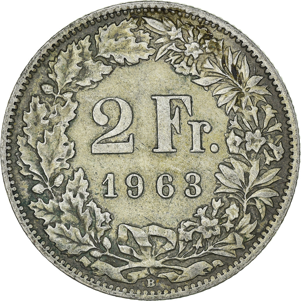 Coin, Switzerland, 2 Francs, 1963, Bern, AU(55-58), Silver, KM:21