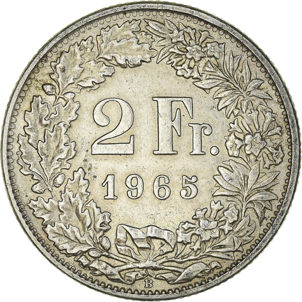 Moneta, Szwajcaria, 2 Francs, 1965, Bern, AU(55-58), Srebro, KM:21