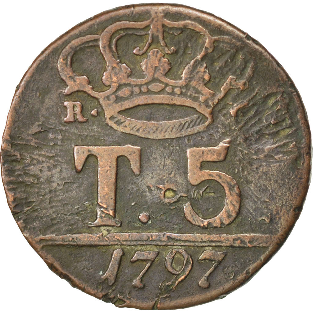 Moneta, STATI ITALIANI, NAPLES, Ferdinando IV, 5 Tornesi, 1797, MB, Rame, KM:222