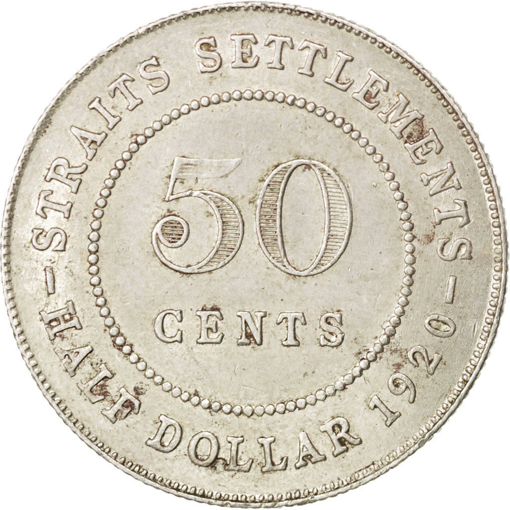 Münze, Straits Settlements, George V, 50 Cents, 1920, VZ, Silber, KM:35.1