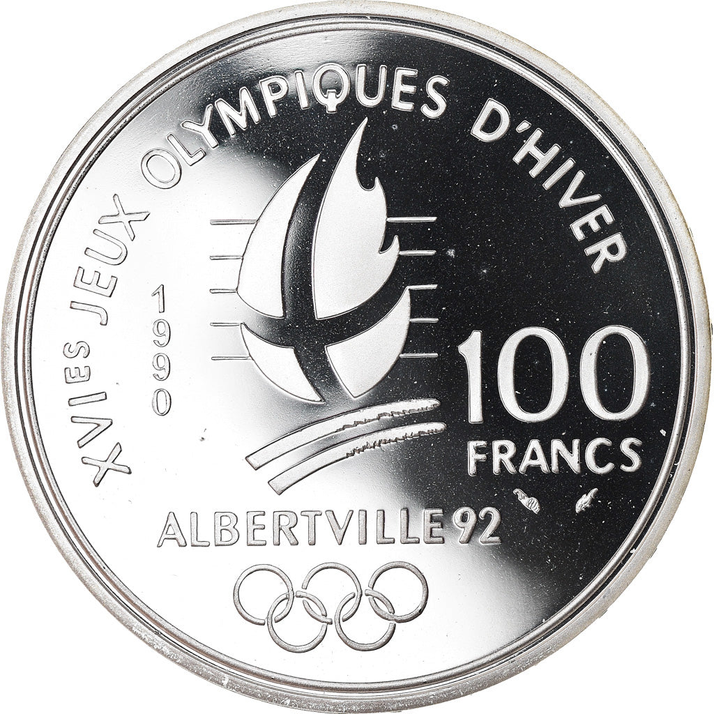 France, 100 Francs, Albertville - Ski acrobatique, 1990, BE, Argent, FDC