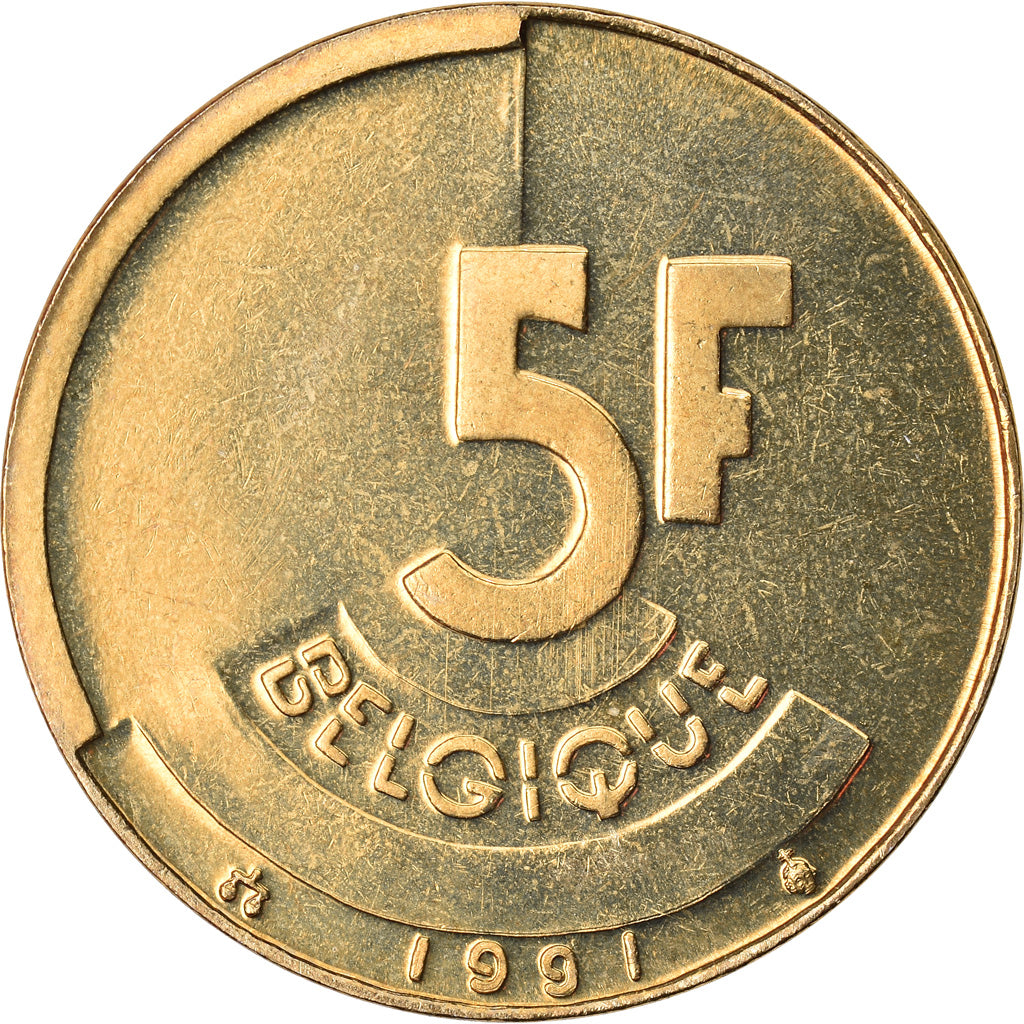 Coin, Belgium, 5 Francs, 5 Frank, 1991, MS(65-70), Brass Or Aluminum-Bronze