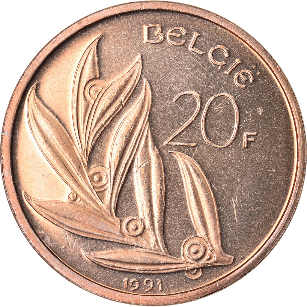 Coin, Belgium, 20 Francs, 20 Frank, 1991, MS(64), Nickel-Bronze, KM:160
