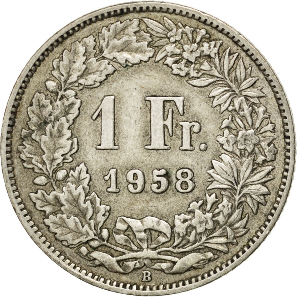 Coin, Switzerland, Franc, 1958, Bern, EF(40-45), Silver, KM:24