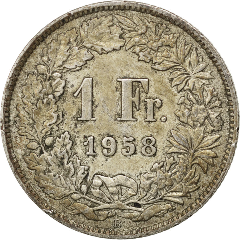 Coin, Switzerland, Franc, 1958, Bern, EF(40-45), Silver, KM:24