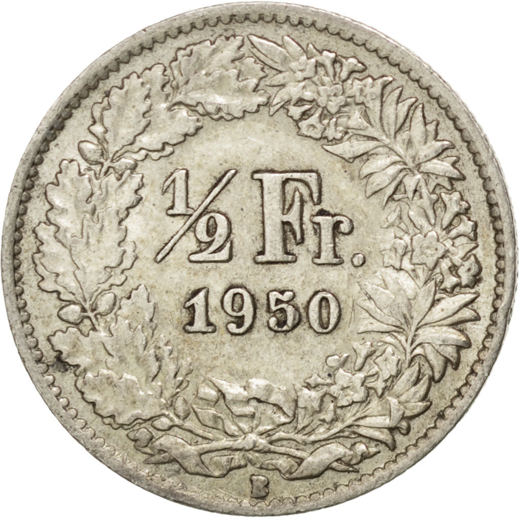 Moneta, Svizzera, 1/2 Franc, 1950, Bern, BB+, Argento, KM:23