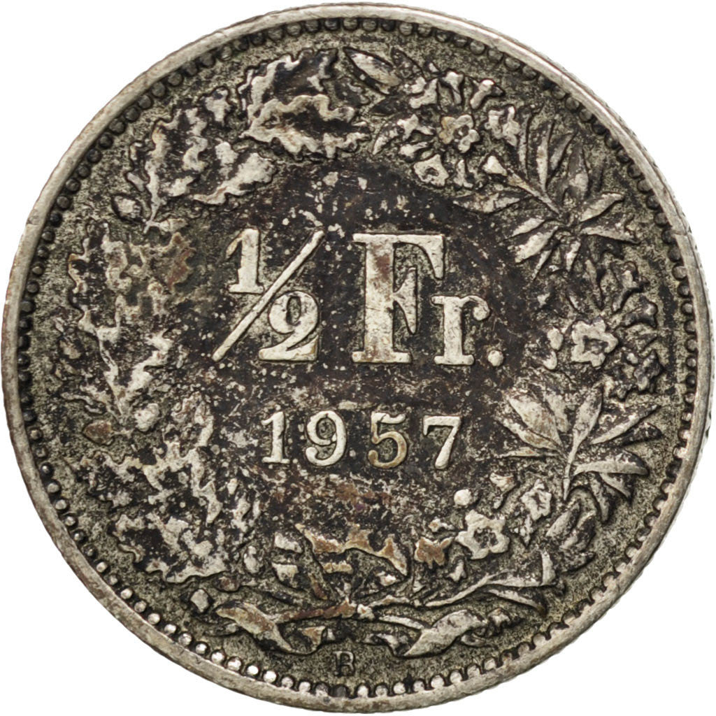 Coin, Switzerland, 1/2 Franc, 1957, Bern, VF(30-35), Silver, KM:23