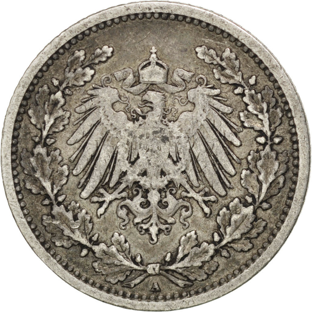 Moneta, GERMANIA - IMPERO, 1/2 Mark, 1905, Berlin, MB+, Argento, KM:17
